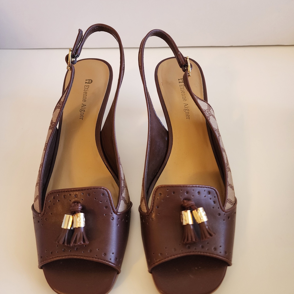 Etienne Aigner Brown Tassel Slingback Pumps - Picture 2 of 7